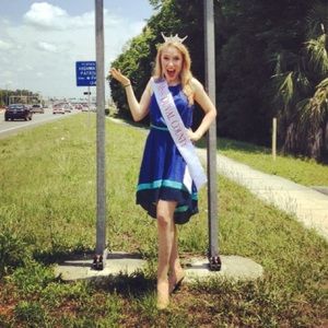 Tri-Toned Blue Linen High-Low Dress